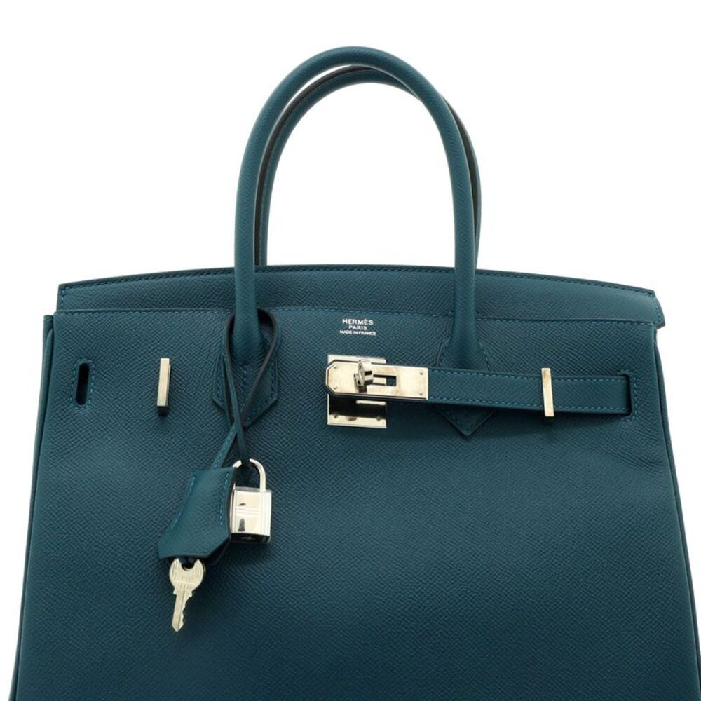 Hermes Birkin Handbag Colvert Epsom with Palladium Hardware 30 Blue - Picture 7 of 8